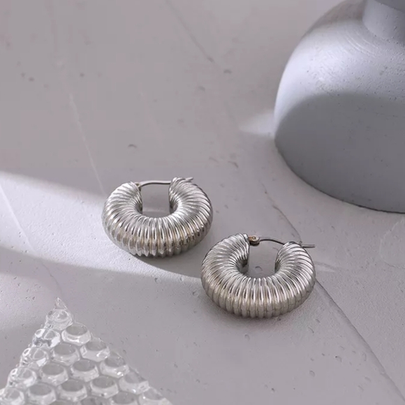 Round Chunky Hoop Earrings - Picture 4 of 8